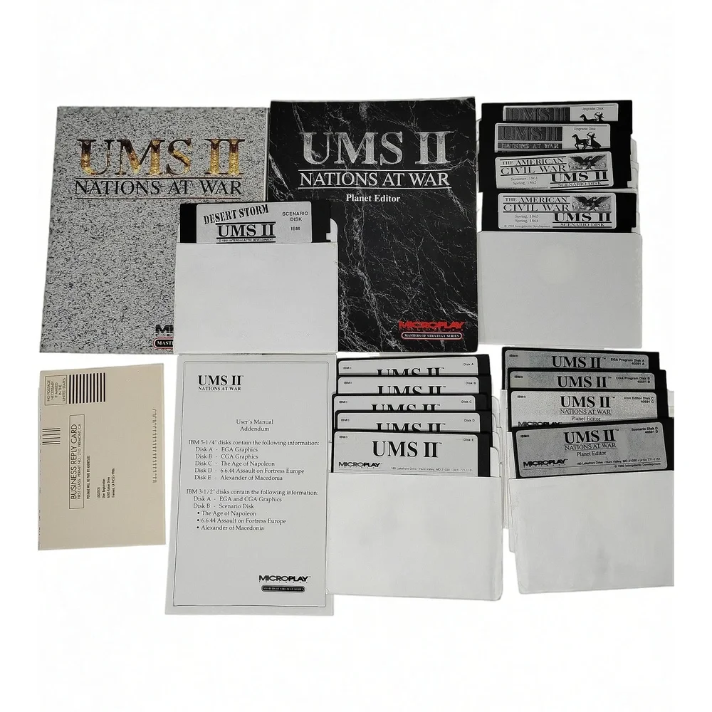Vintage 90s MicroPlay UMS II Nations At War PC Game Big Box DOS Strategy Sim